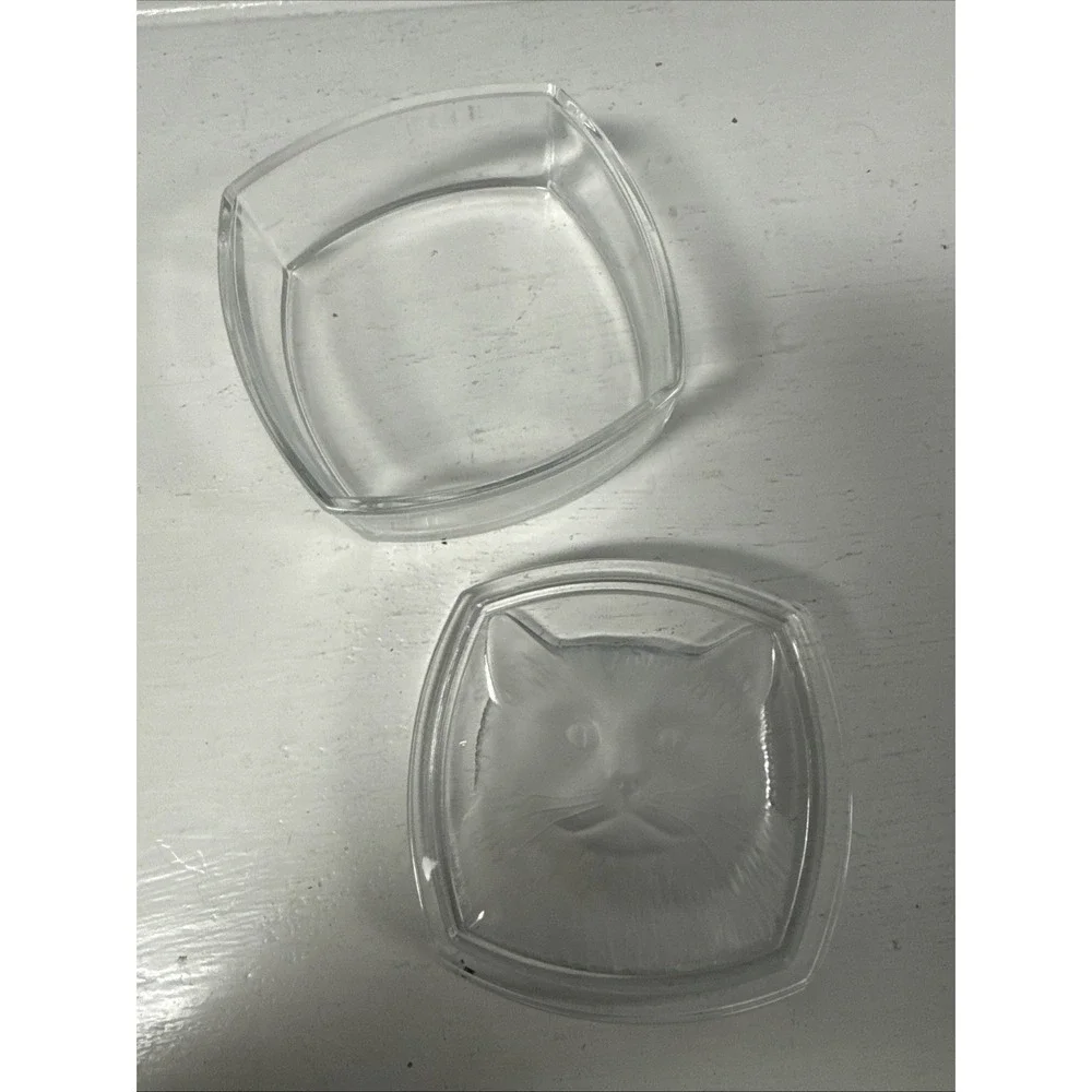 Cat‎ Face Frosted Glass Intaglio Kitty Lead Crystal 4